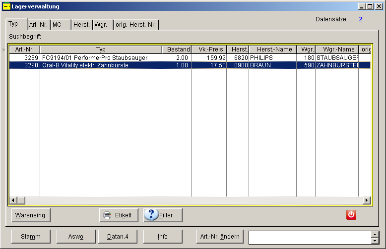 Lagerverwaltung im Warenwirtschaftssystem PS-WIN
